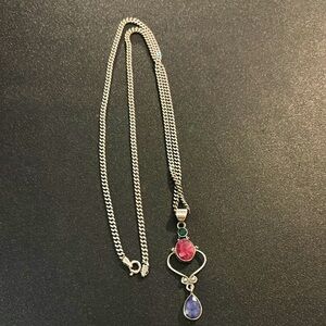 Vintage sterling silver gemstones pendant Italy sterling silver necklace